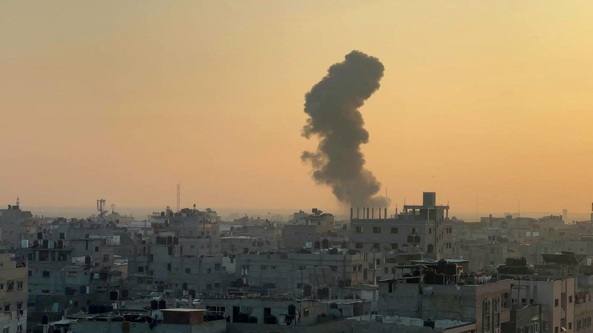 Smoke billows following an Israeli air strike on southern Rafah in Gaza