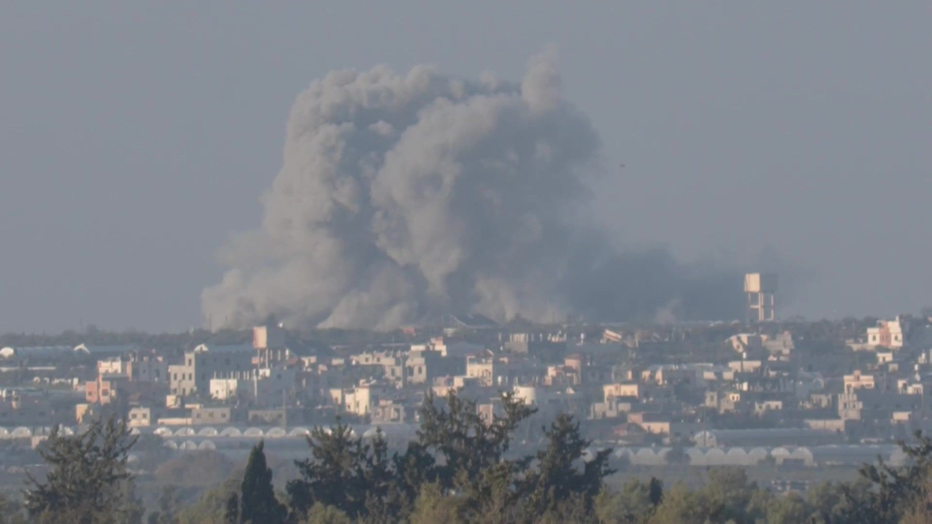 Smoke rises after an explosion in the southern Gaza Strip