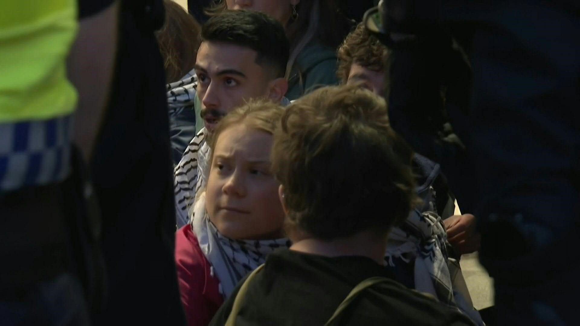 Police surrounds Greta Thunberg, protesters in Malmo during Eurovision final