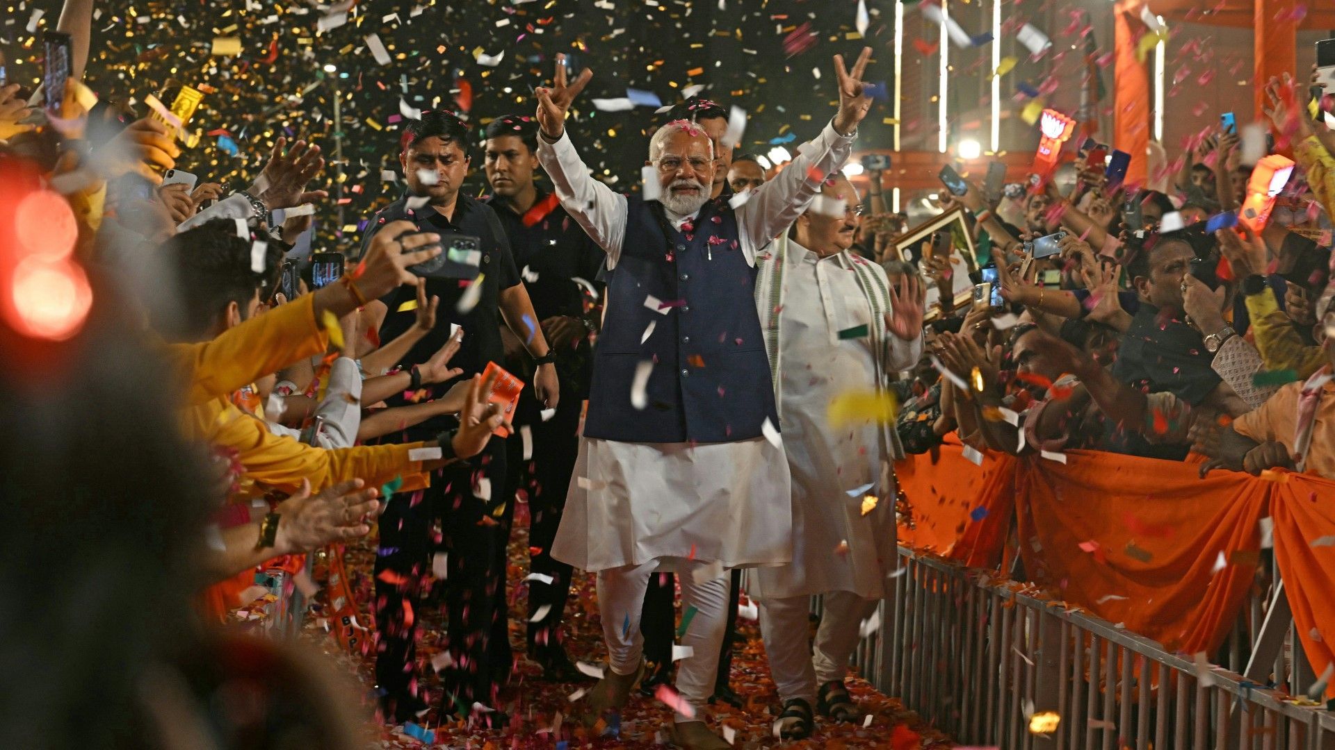 India's Modi greets public after claiming third election victory