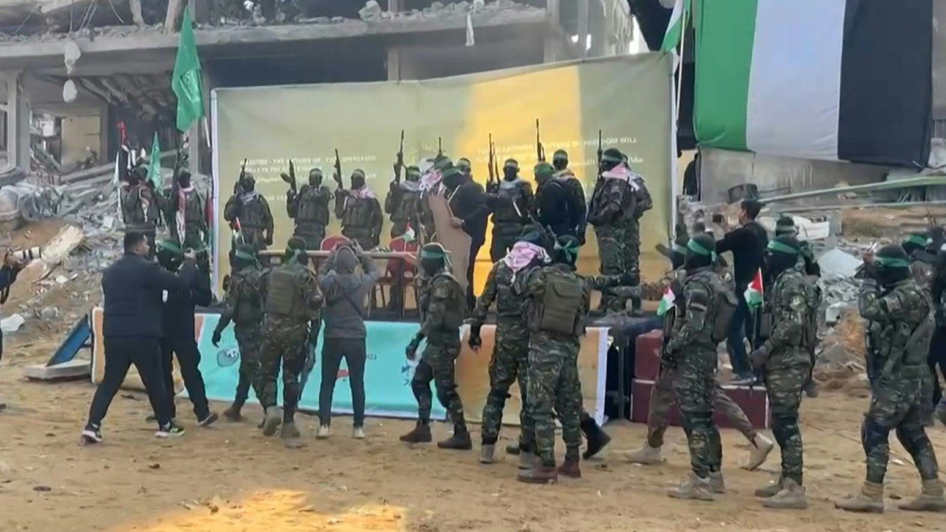 Hamas militants gather in Jabalia ahead of Israeli soldier release