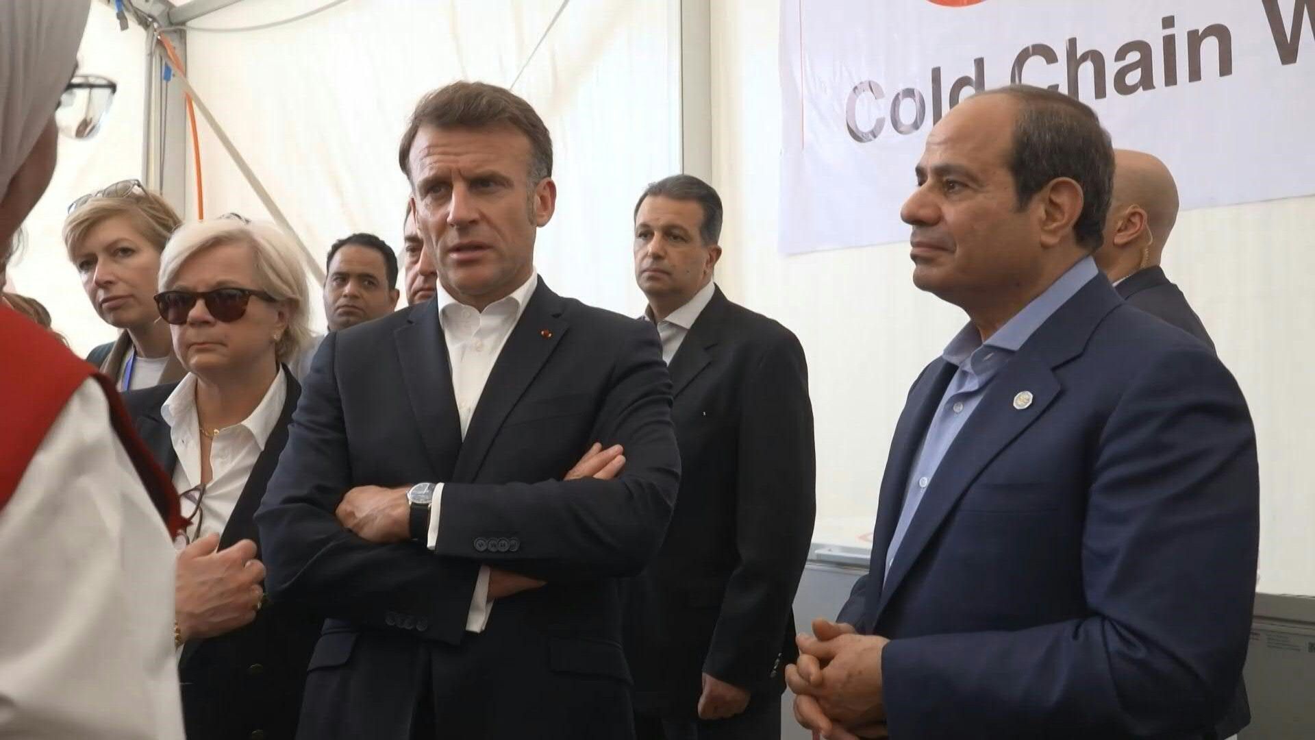 Video: Macron and Sisi visit Palestinian patients at hospital near Egypt-Gaza border