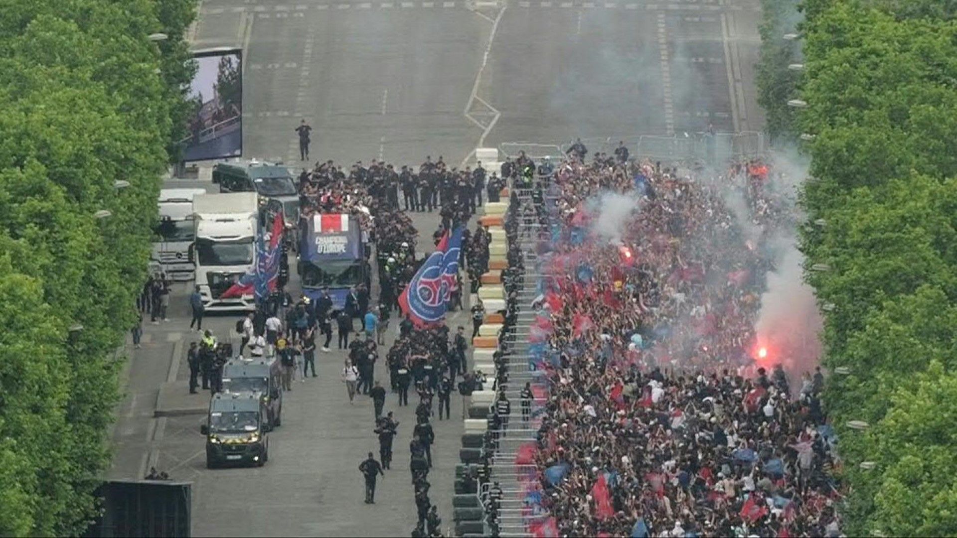 European champions PSG start victory parade on the Champs-Elysees