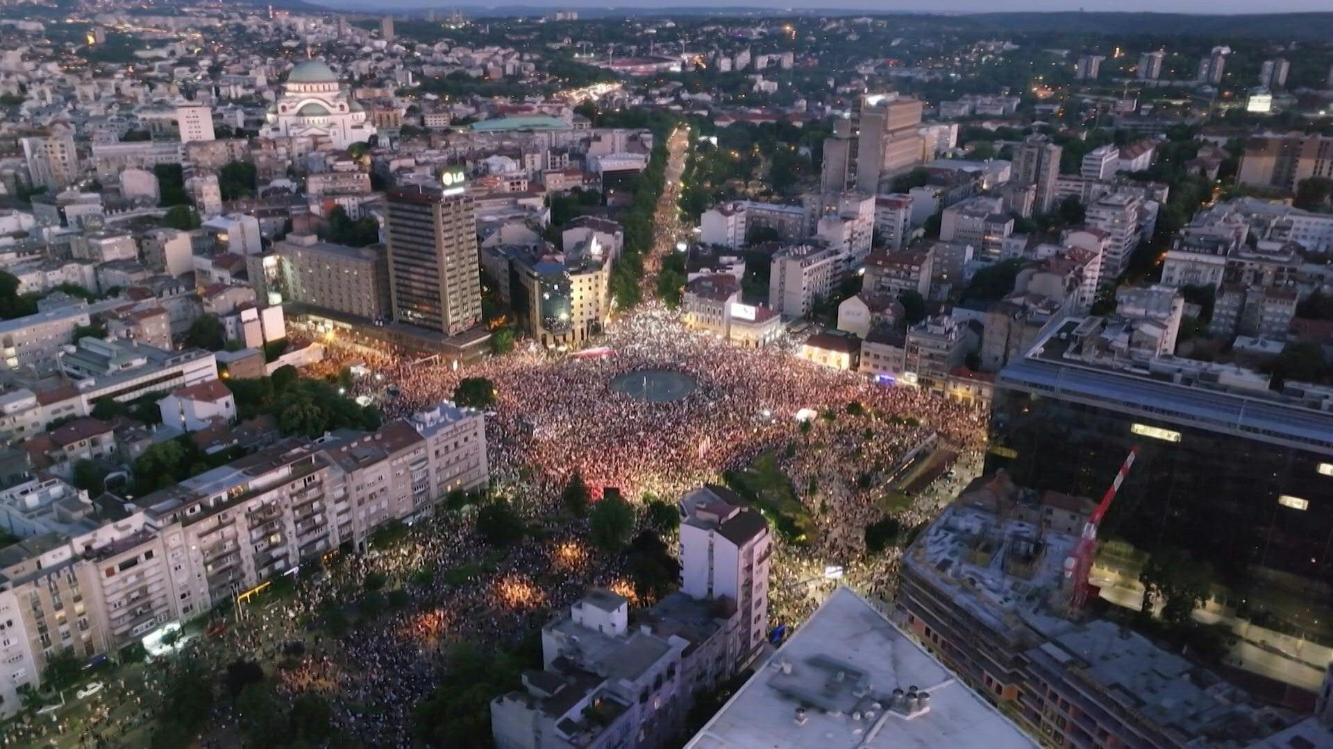 Aerial images of protest in central Belgrade