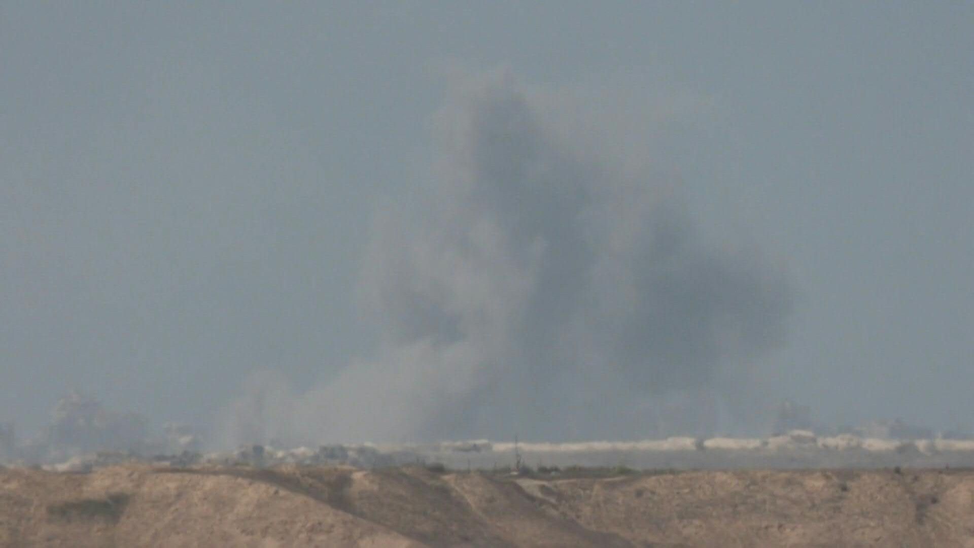 Smoke rises over the central Gaza Strip viewed from Israel