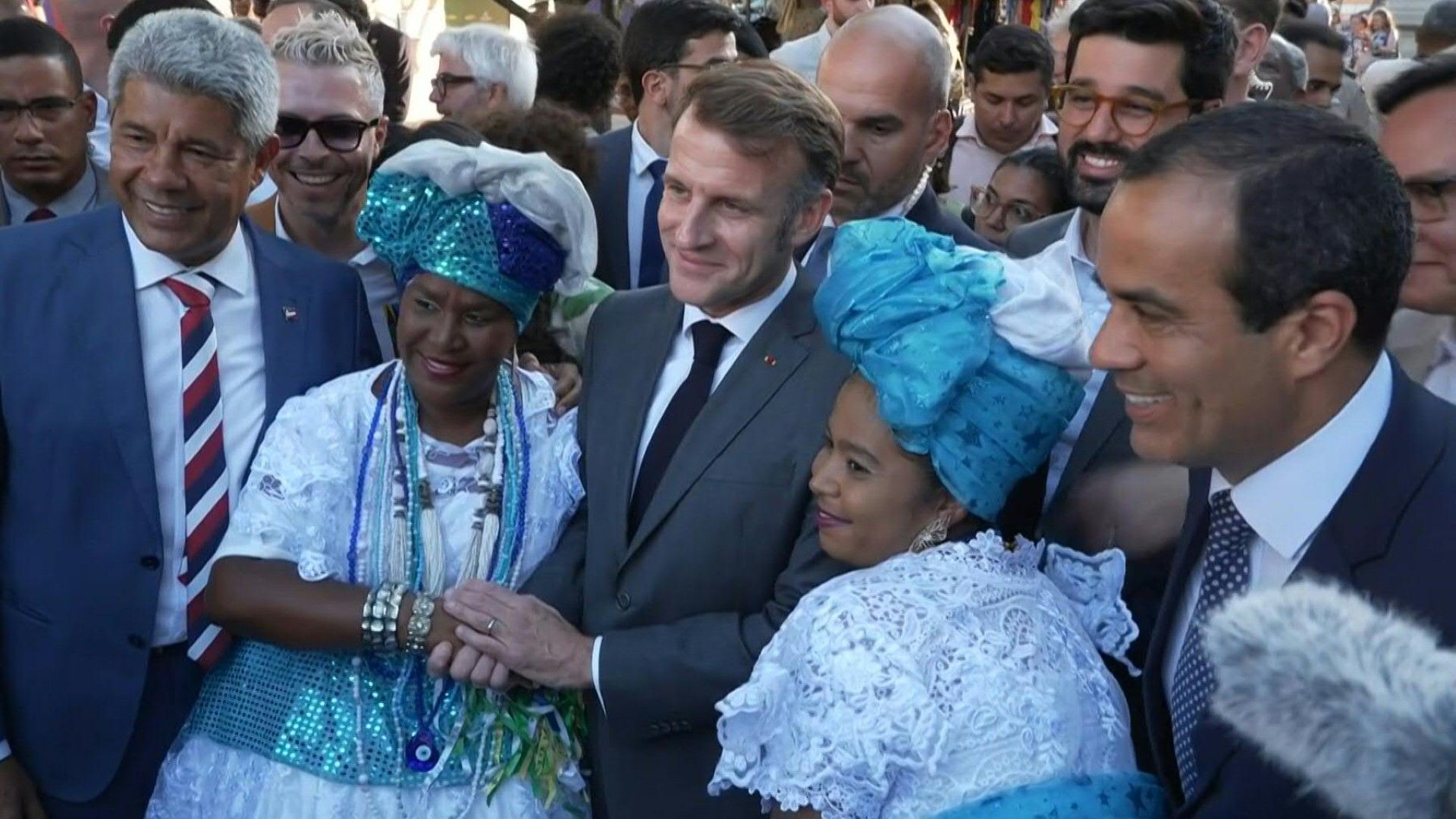 Video: France's Macron leaves the Pierre Fatumbi Verger Gallery in Brazil and greets crowd