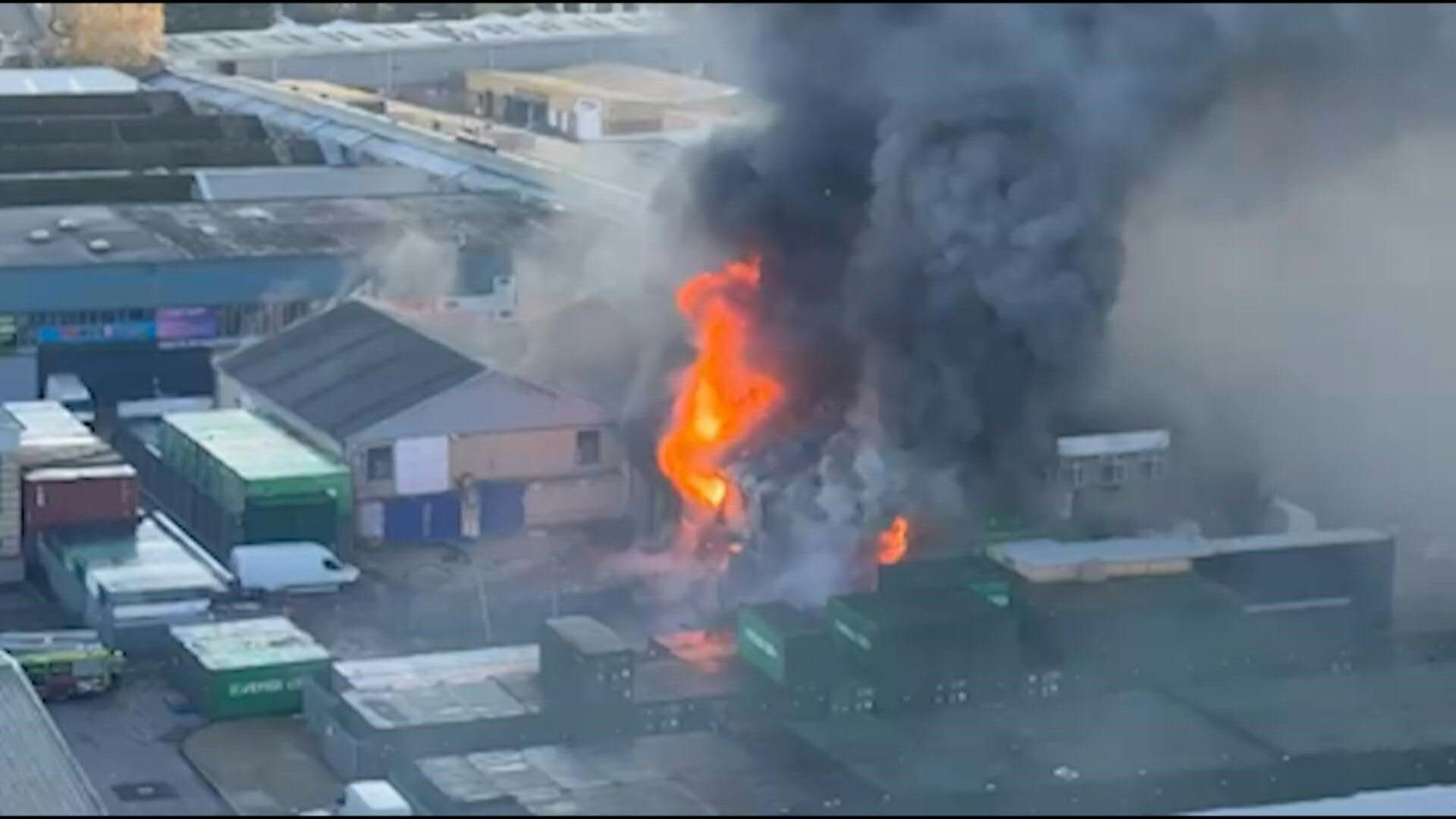 UGC: Explosions at warehouse fire in west London