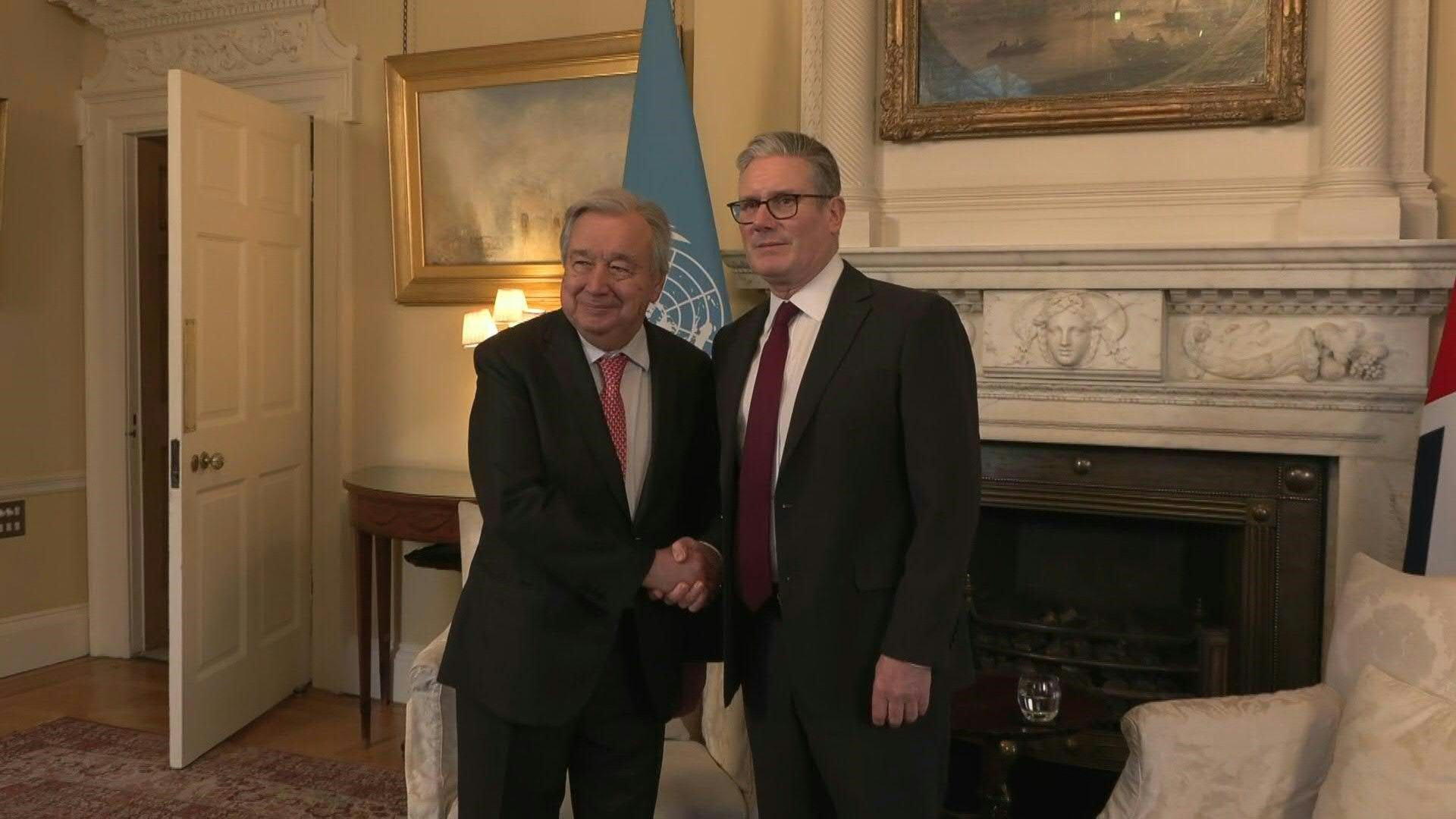 Video: British PM Starmer welcomes UN chief Guterres at 10 Downing Street