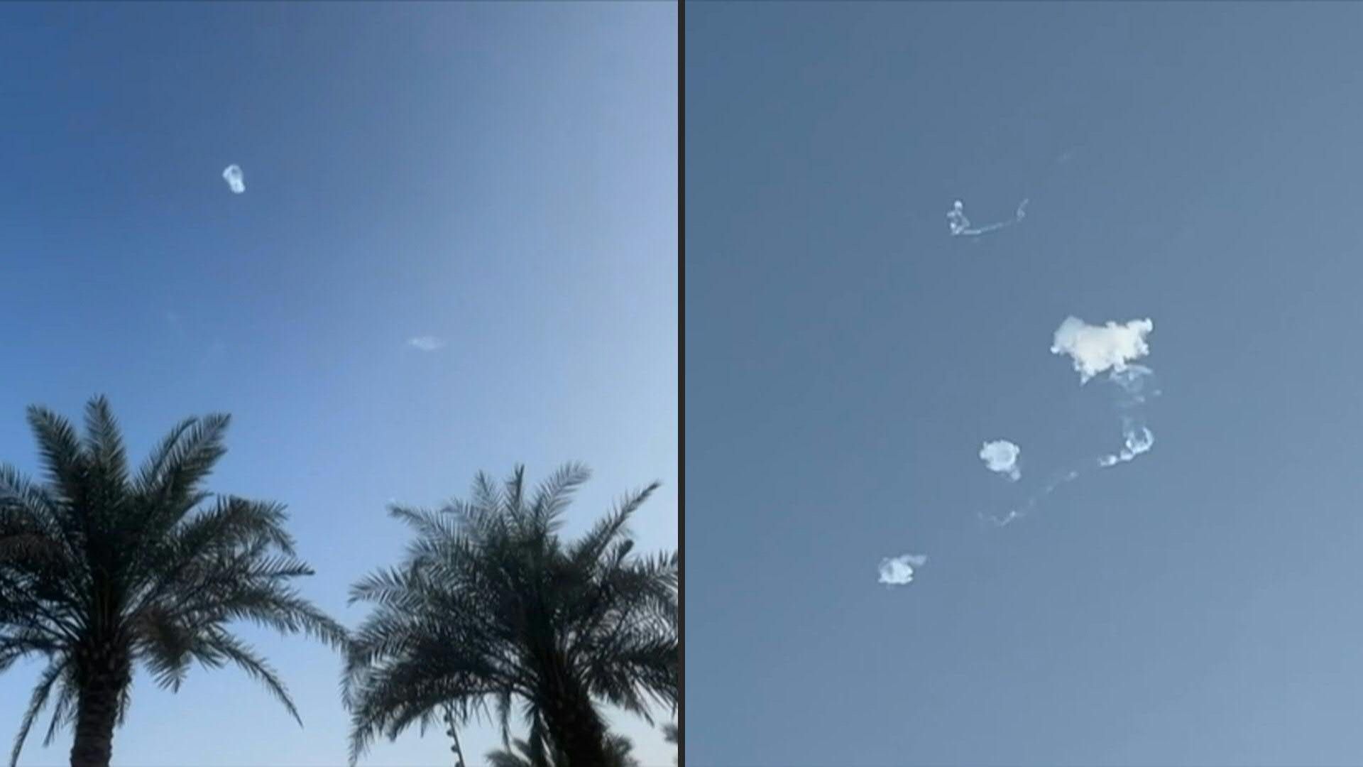 Video: Trails of smoke following missile interceptions over Abu Dhabi