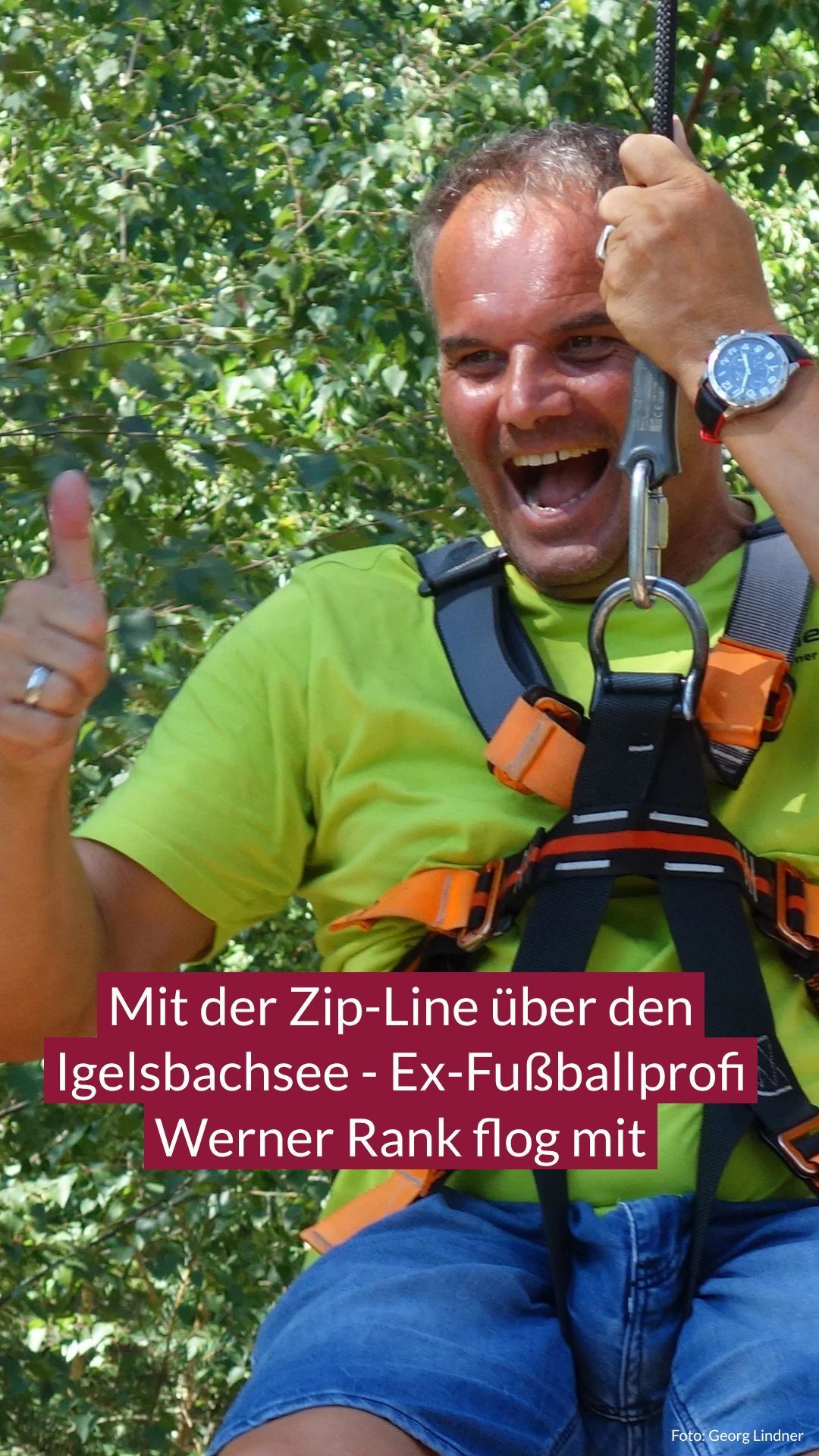 Video: Werner Rank flog mit der Zip-Line über den Igelsbachsee mit Blick auf den Brombachsee