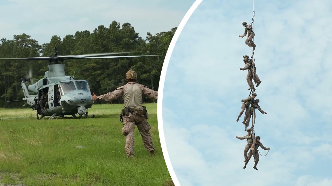 Abgehängt: US-Soldaten baumeln unter Helikopter