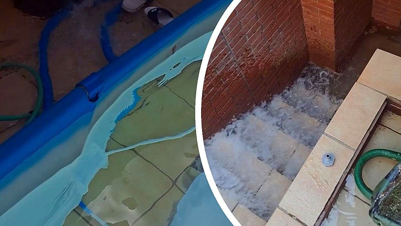 Pool on rooftop bursts - Boy unable to stop disaster on rooftop