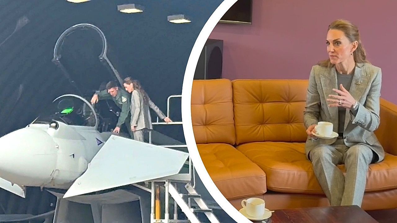 Video: Princess Kate reveals Prince Louis' fighter pilot dreams during RAF visit