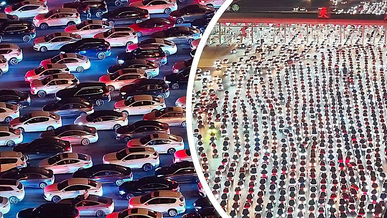 Mesmerizing view: Thousands of cars wait in line at China's largest toll station