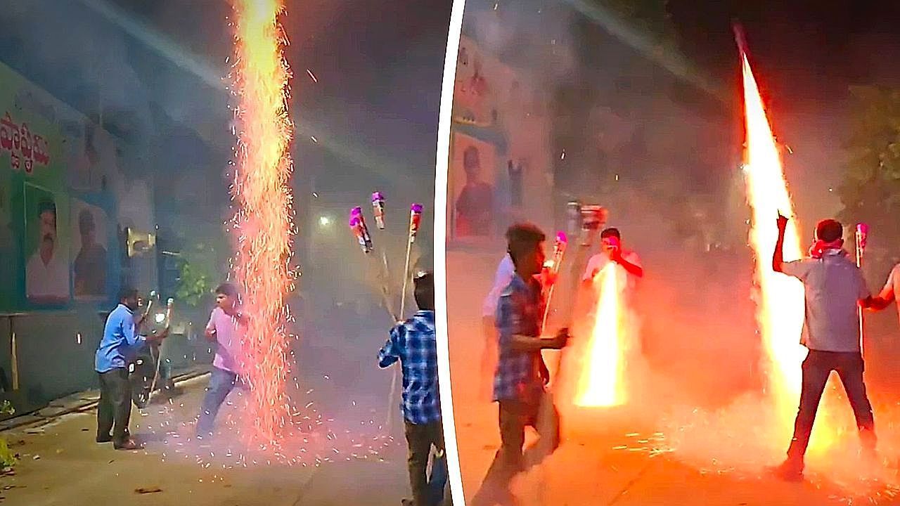 Safety last! Men ignites fireworks with bare hands in India