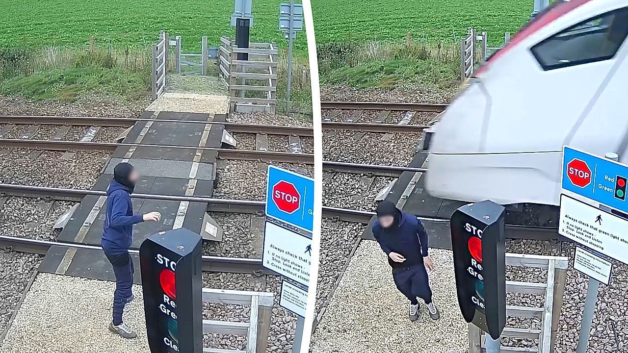 Reckless teen risks life playing dangerous game with 100mph train