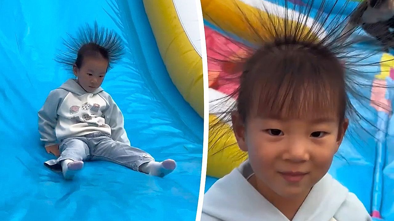 Rutschspa-mit-Strom-Effekt-M-dchen-sorgt-mit-Stachel-Frisur-f-r-Lacher