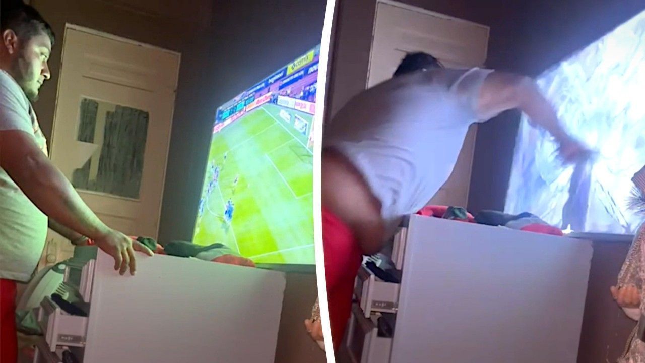 Video: Man smashes TV in anger after sports loss