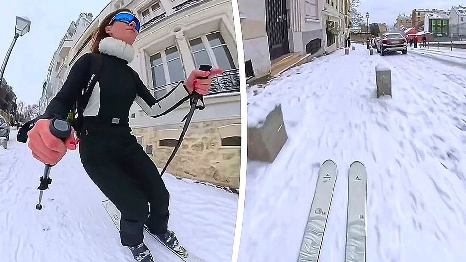 Abfahrt in Paris: Skifahrerin rast durch Montmartre