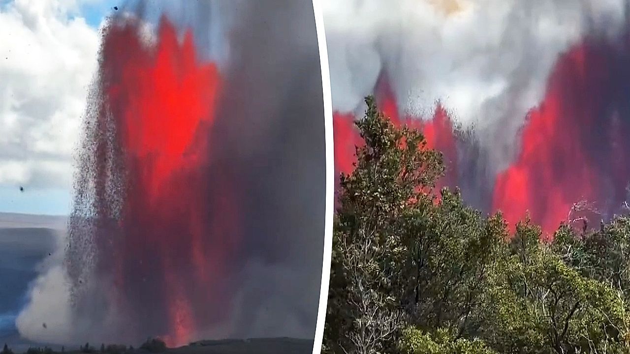 Video: Flugverkehr auf Hawaii lahmgelegt: Kilauea schleudert Lava fast 500 Meter hoch