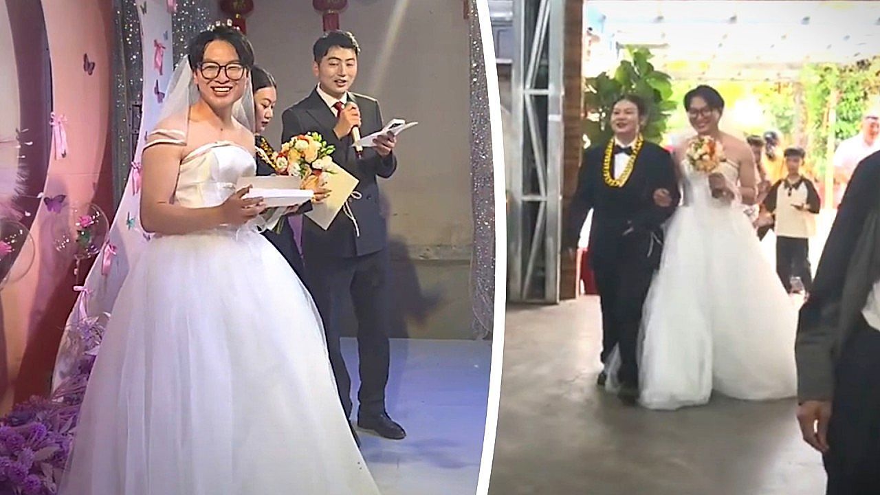 Video: Couple flips tradition with reversed wedding outfits