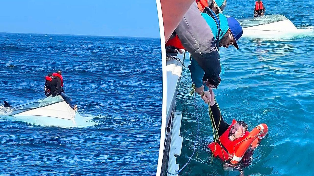 Video: Rettung auf See: Walbeobachter bergen zwei gekenterte Fischer vor Kalifornien