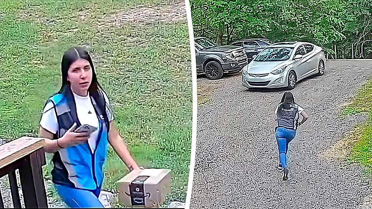 Video: Delivery driver's car rolls away after she forgets to put it in park