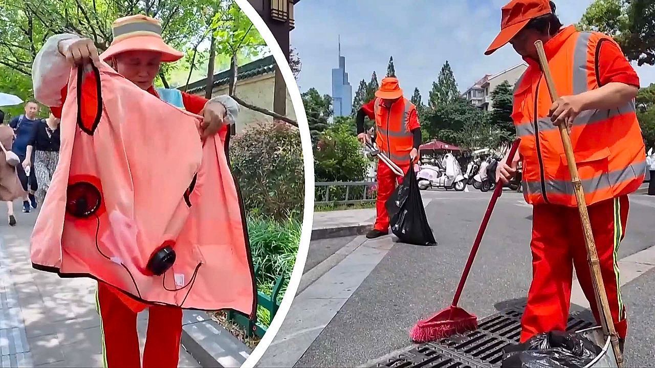Video: Kühlung to go: Straßenreiniger in Nanjing trotzen der Hitze mit Ventilator-Westen