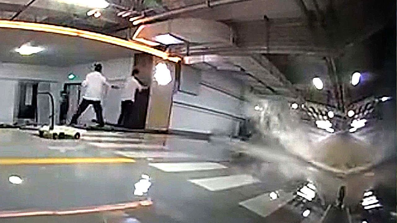 Video: Wall collapses and floods underground car park in seconds in China