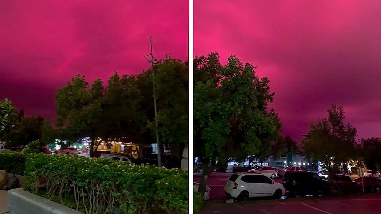Video: Unheimliches Rot: Himmel über Ho-Chi-Minh-Stadt glüht vor dem Gewitter