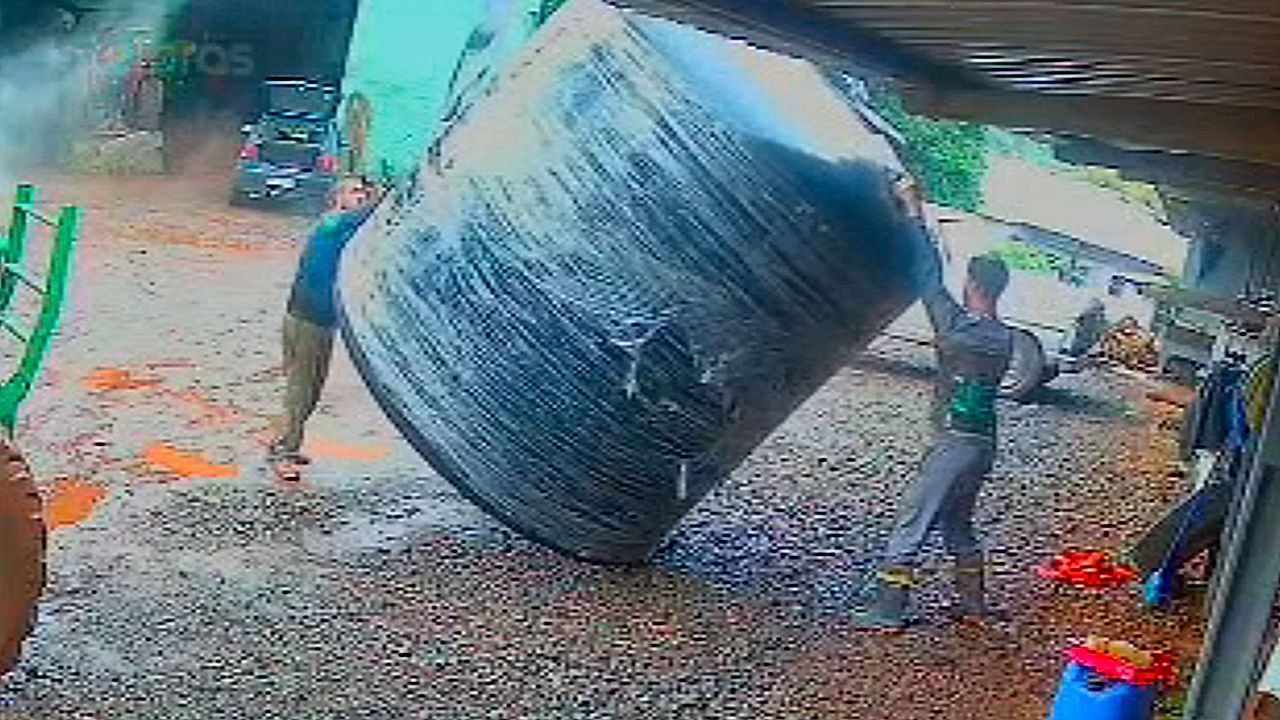 Workers accidentally play hide-and-seek around water tank