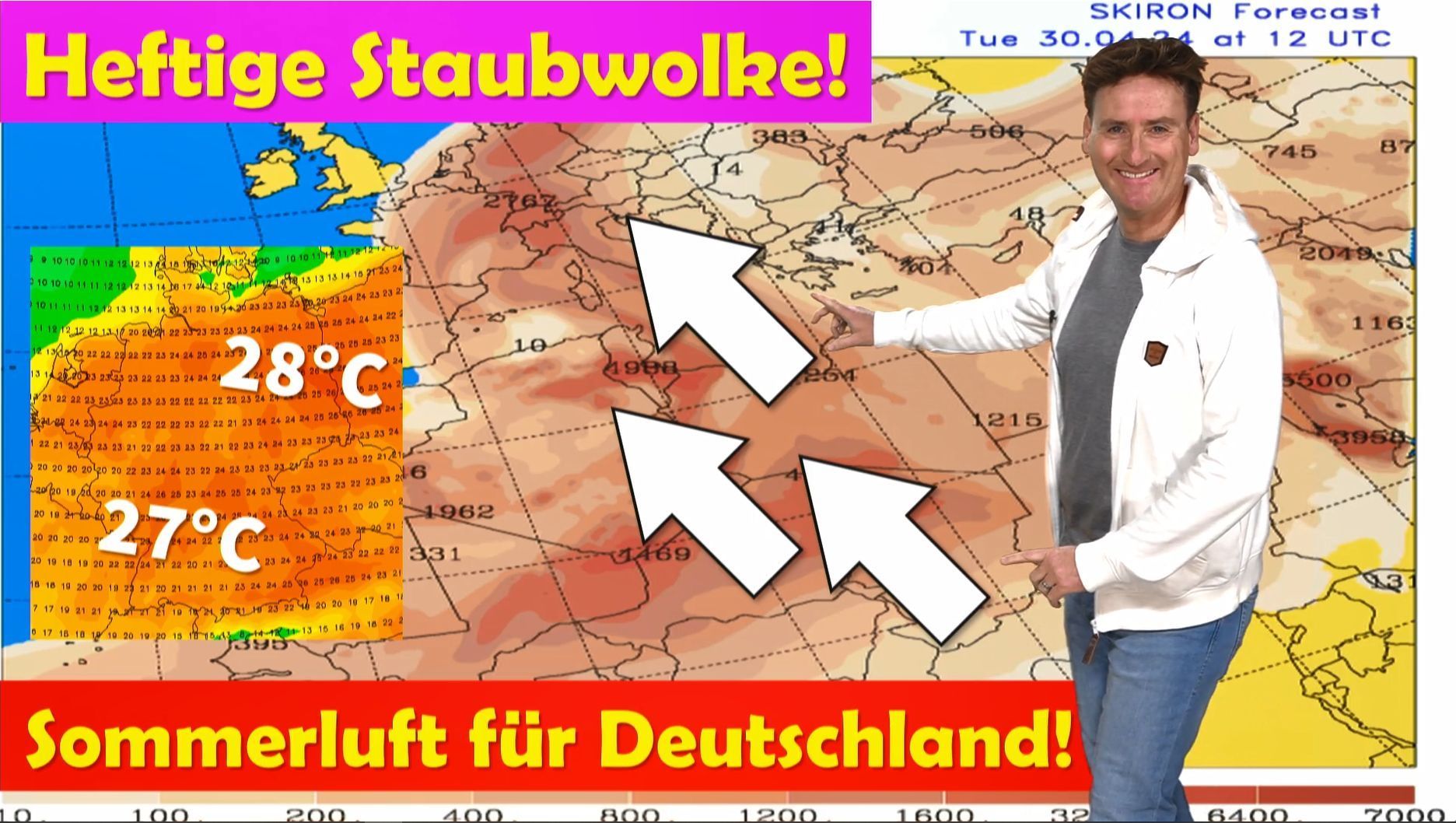 Saharastaub-Wolke erreicht nun auch Deutschland! Im Osten nächste Woche bis 29°, im Westen Unwettergefahr!