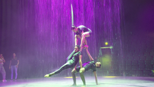 Acrobatic spectacle in artificial rain: Circus Flic Flac rehearses for 