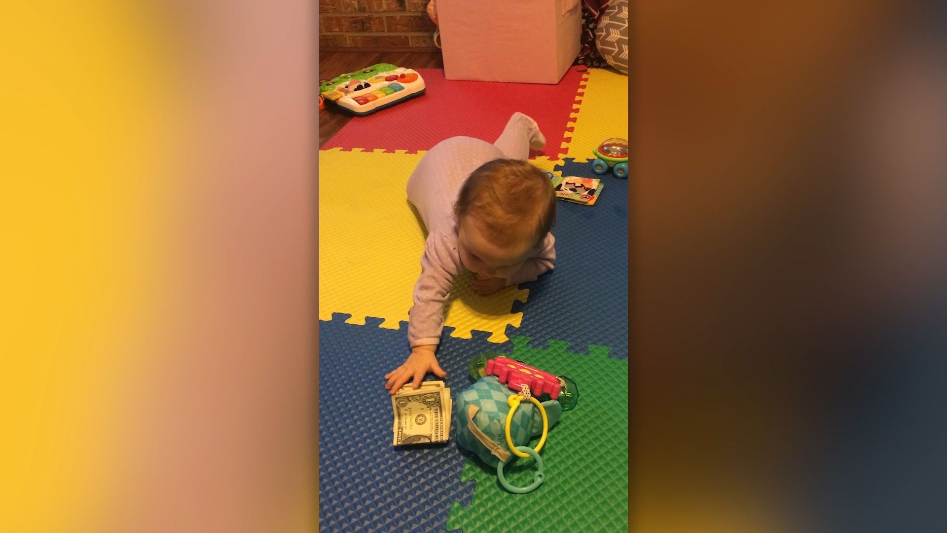 Baby learns to crawl - but only for money