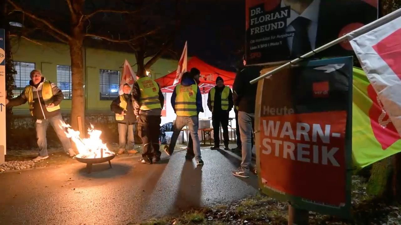 Video: Warnstreiks in Augsburg: Busse und Straßenbahnen stehen still